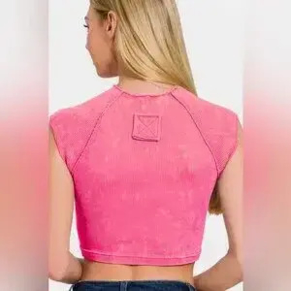 Zenana Ribbed Round Neck Cropped Top - Picture 2 of 4